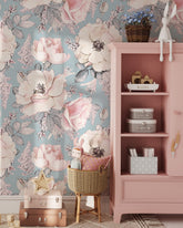 Blue Peonies and Roses Wallpaper